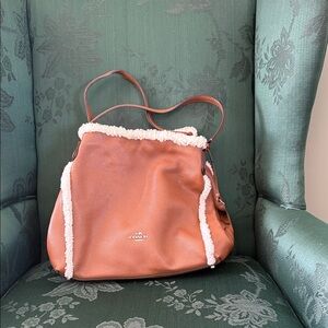 Coach Brown Leather Shoulder Bag with Cream Accents